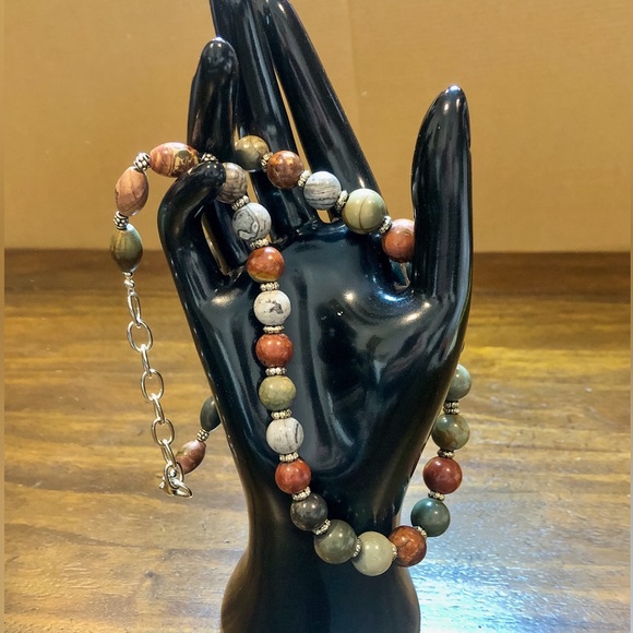 Jasper Hand Strung Beaded Necklace with Sterling Silver...